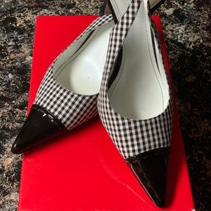 Anne Klein Black/White checked Sling back pumps